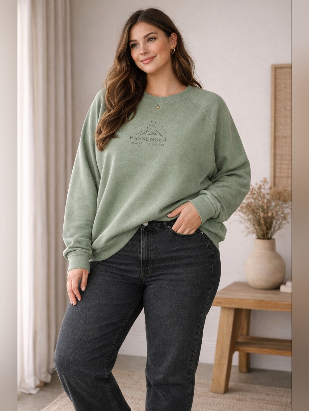 Passenger Eco Crew Sweatshirt Green Spruce Organic Cotton Oversize Outdoor Sz XL